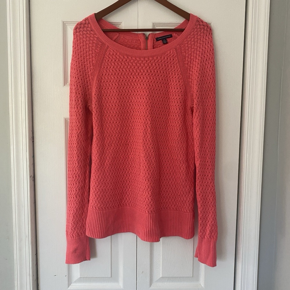 AMERICAN EAGLE Womens Sweater Large Open Knit Pink Long Sleeve Pullover Vibrant
